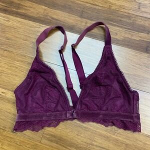 Victoria's Secret Burgundy Lace Velvet Trim Bralette Size Small Wireless Unlined